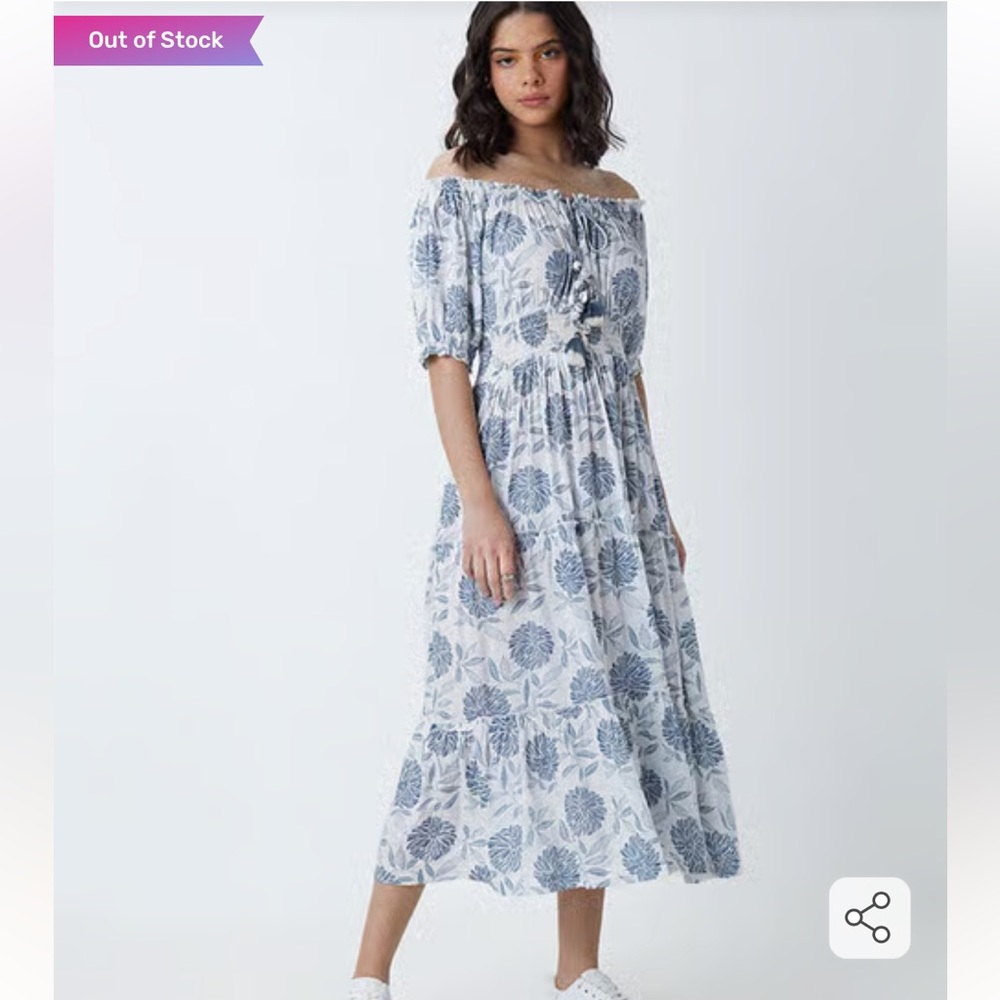Bombay Paisley Blue Floral Tiered Midi Dress Size Medium‎